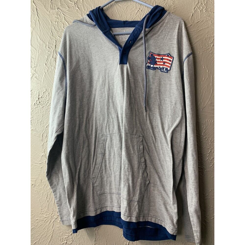 Disney Light Hoodie Button Drawstring‎ Sweatshirt Pocket Mickey Flag Size XL